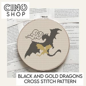 黒と金のドラゴンのブック風クロスステッチPDFパターン