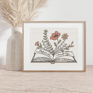 Read More Floral Cross Stitch  PDF PATTERN Bookish Reader craft