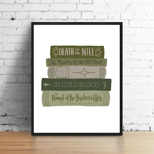 Classic Mystery Book Stack Printable Art Library Print Digital Download