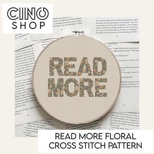 Read More Floral Cross Stitch PDF PATTERN Bookish Reader craft