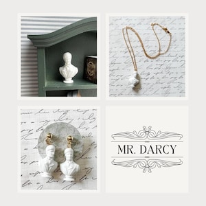 Mini 1” Mr. Darcy Necklace or Earrings or Mini Bust 24k Gold plated Jane Austen Pride and Prejudice