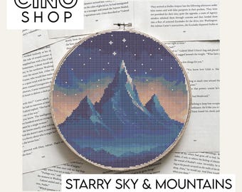 Starry Sky and Mountains Bookish Cross Stitch PDF PATTERN