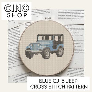 Jeep CJ-5 blu uovo di pettirosso del 1980, schema PDF per punto croce