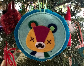 Stitches Animal Crossing Felt Art, Ornamento da appendere, Arazzo da parete disegnato a mano, Decorazione con toppa New Horizons, Pocket Camp, New Leaf