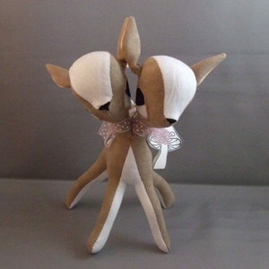 Fawn Deer Two Headed Twin Deers in Light Brown soft sculputure baby gift retro freak conjoined twin MADE TO ORDER