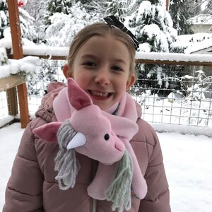 Pastel Light Pink Unicorn Scarf, Short or X-Long Unicorn Stuffed Animal Scarf Kids or Adults, Pink with Magical Rainbow Hair & Glitter Horn image 3