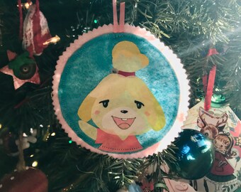 Isabelle Animal Crossing Felt Art, Ornamento da appendere, Arazzo da parete disegnato a mano, Decorazione con toppa New Horizons, Pocket Camp, New Leaf