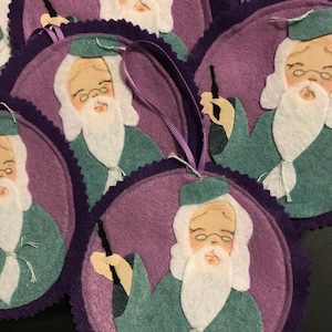 Professor, Wizard Christmas Tree Ornament, felt hand drawn wall hanging, patch Holiday decoration decor, magic school- made to order
