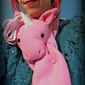 Pastel Light Pink Unicorn Scarf, Short or X-Long Unicorn Stuffed Animal Scarf Kids or Adults, Pink with Magical Rainbow Hair & Glitter Horn image 8