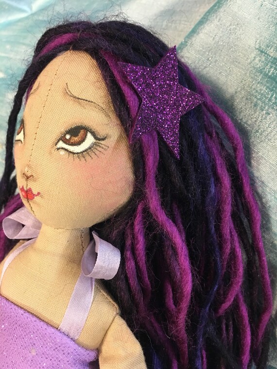 Mermaid Fabric Doll Tan Skin Purple Hair Asian Hispanic Art Etsy