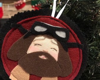 Gamekeeper and Keeper of Keys and Grounds Christmas Tree Ornament, felt hand drawn wall hanging, patch holiday decor decoration magic school