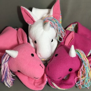 Pastel Light Pink Unicorn Scarf, Short or X-Long Unicorn Stuffed Animal Scarf Kids or Adults, Pink with Magical Rainbow Hair & Glitter Horn image 9