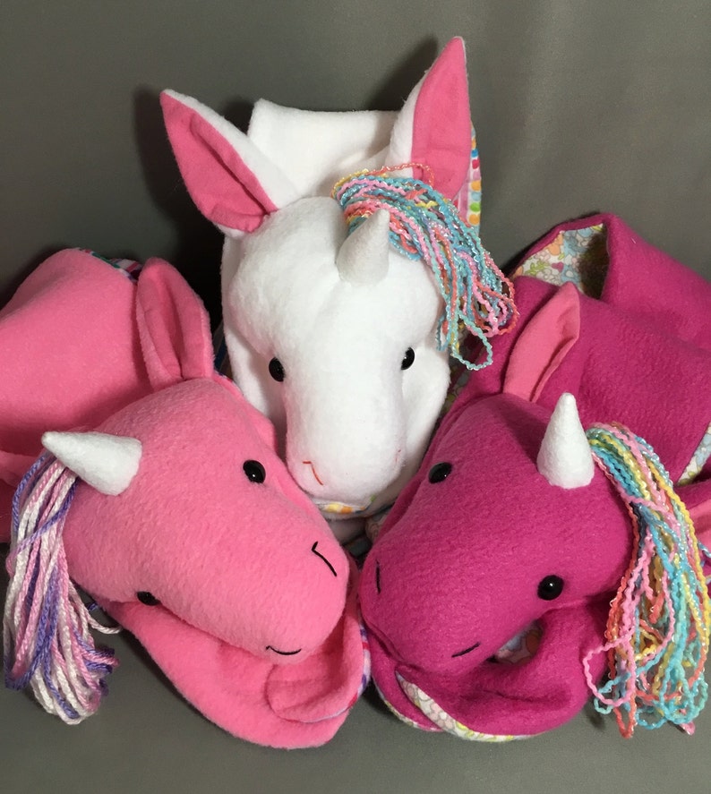 Pastel Light Pink Unicorn Scarf, Short or X-Long Unicorn Stuffed Animal Scarf Kids or Adults, Pink with Magical Rainbow Hair & Glitter Horn image 9