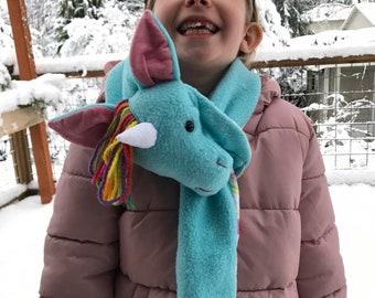 Unicorn Animal Scarf, Robin Egg Blue with Pink Hair, Short or X-Long Unicorn Stuffed Animal for kids and adults