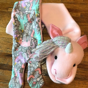 Pastel Light Pink Unicorn Scarf, Short or X-Long Unicorn Stuffed Animal Scarf Kids or Adults, Pink with Magical Rainbow Hair & Glitter Horn image 6