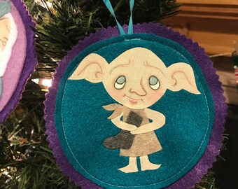 Magical Elf Ornament, felt hand drawn wall hanging, patch holiday decor decoration magic school witch wizard- made to order