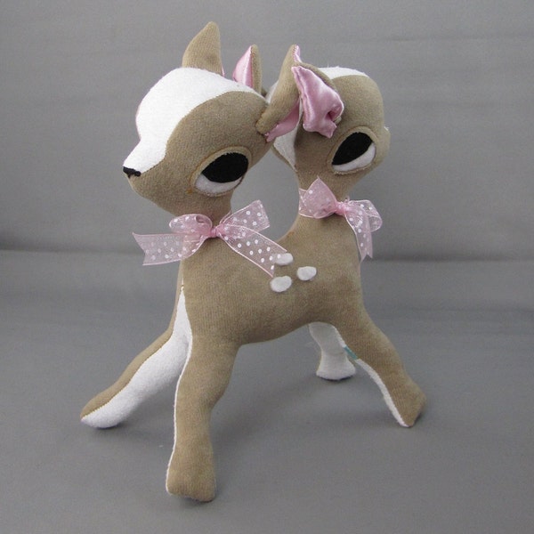 Two Headed Fawn Double Ended Deer, Made to Order, Conjoined Twin Light Brown freak circus forest friend plush soft sculpture