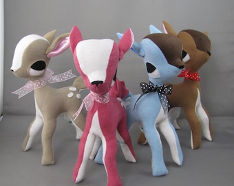 Soft Sculpture Deer Plush in 4 Color Choices, Sweet Baby Fawn, great for showers and baby gifts, retro style, MADE TO ORDER