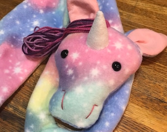 Gallaxy Rainbow Unicorn Scarf, Short or X-Long Unicorn Stuffed Animal Scarf for Kids & Adults, Pastel with Magical Rainbow Hair Glitter Horn