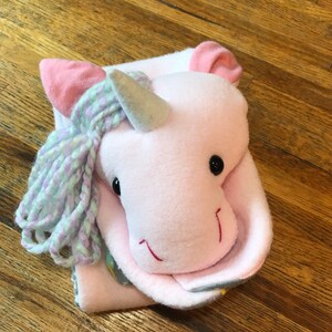Pastel Light Pink Unicorn Scarf, Short or X-Long Unicorn Stuffed Animal Scarf Kids or Adults, Pink with Magical Rainbow Hair & Glitter Horn image 5