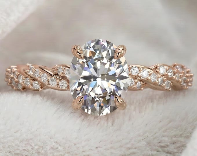 Featured listing image: Vintage Oval Moissanite Engagement Ring: 14k Gold Twisted Band