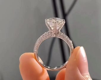 2.0ct Round Cut Moissanite Engagement Ring, 14k Gold Hidden Halo Ring
