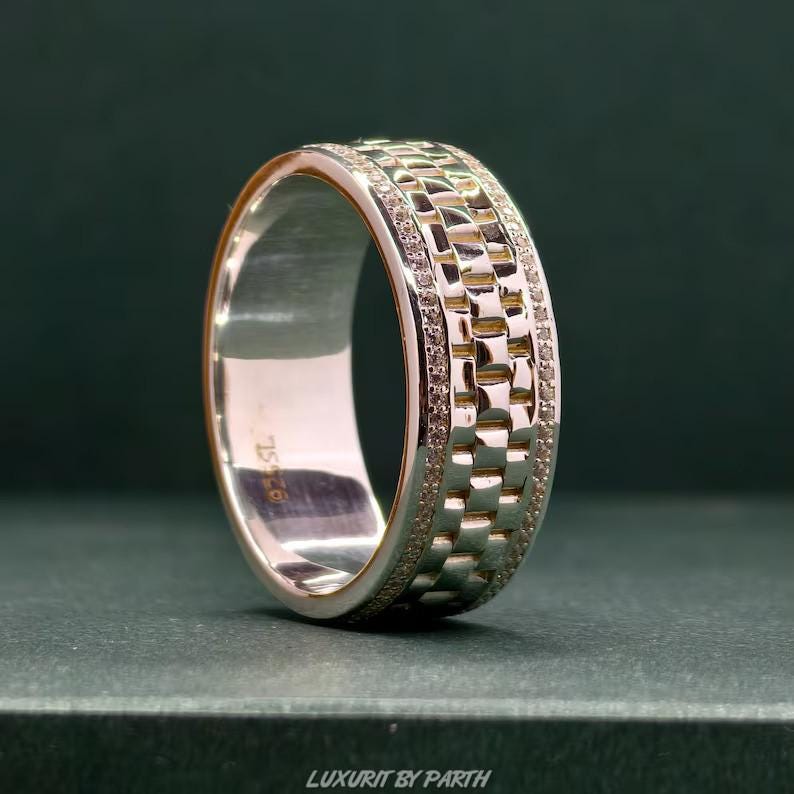 8MM Moissanite Diamond Mens Wedding Band: 14k Gold Ring - Etsy