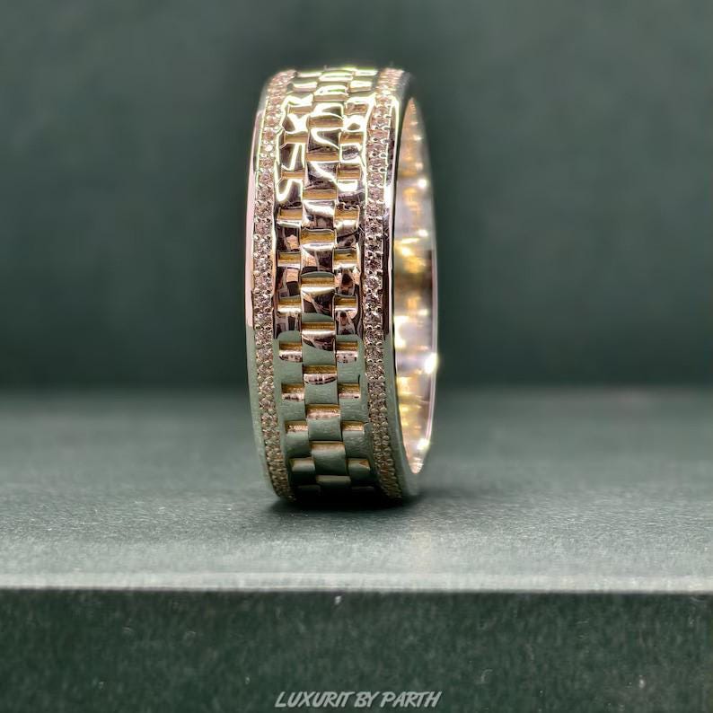 8MM Moissanite Diamond Mens Wedding Band: 14k Gold Ring - Etsy