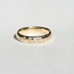 Jonc en or massif 14 carats, bague sertie de diamants moissanite de 5 mm de large, bague de gravure personnalisée, jonc de diamants ronds polonais, jonc unisexe