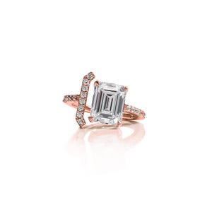 Unique Emerald Cut Moissanite Diamond Engagement Ring, Perfect Antique Ring, Gift for her, Heavy Diamond Ring