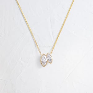 Moissanite Diamond Pendant: 14k Yellow Gold Marquise Necklace