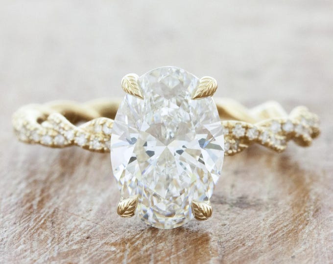 Featured listing image: Vintage Oval Moissanite Engagement Ring: 14k Gold Twisted Band