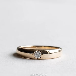 Aliança de casamento em ouro maciço 14k com diamantes moissanita - Anel com estrela gravada
