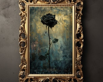 Black Rose Print Gothic Wall Art Dark Academia Floral Decor