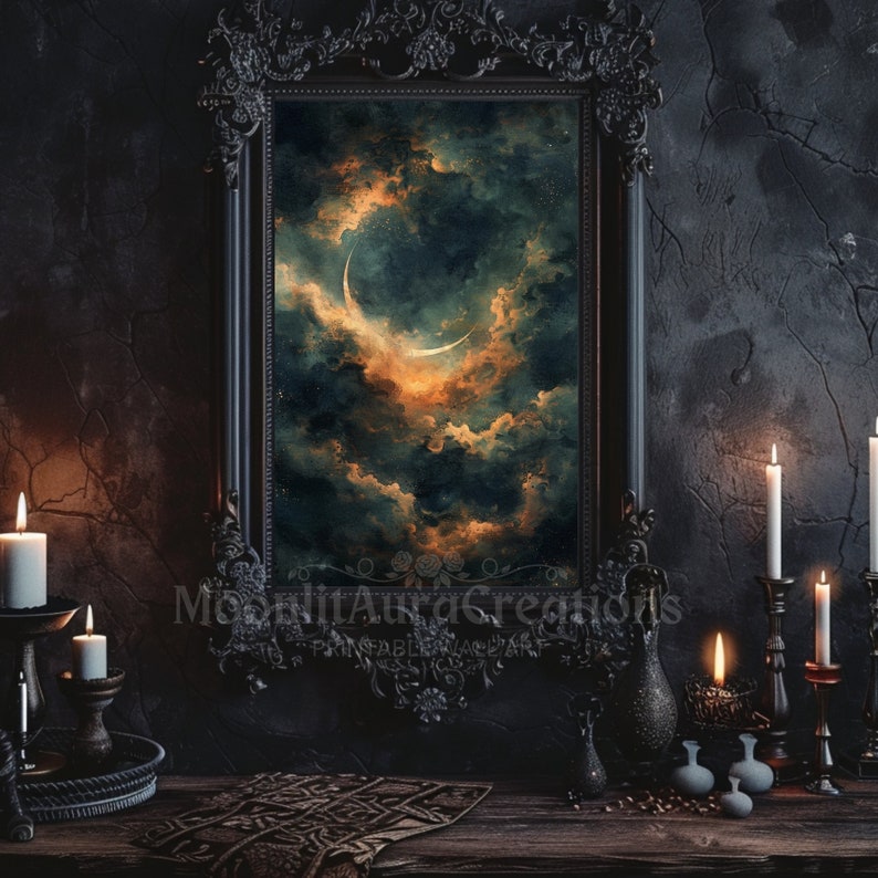 Moon Cloudscape Digital Print Gothic Wall Art Dark Academia Night Sky ...