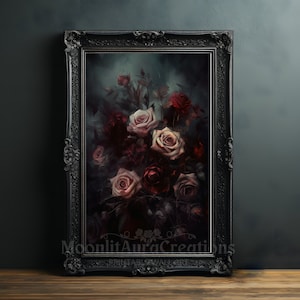 Dark Gothic Roses Print | Vintage Floral Art | Dark Academia Wall Decor | Gothic Floral Poster | Moody Romantic Art