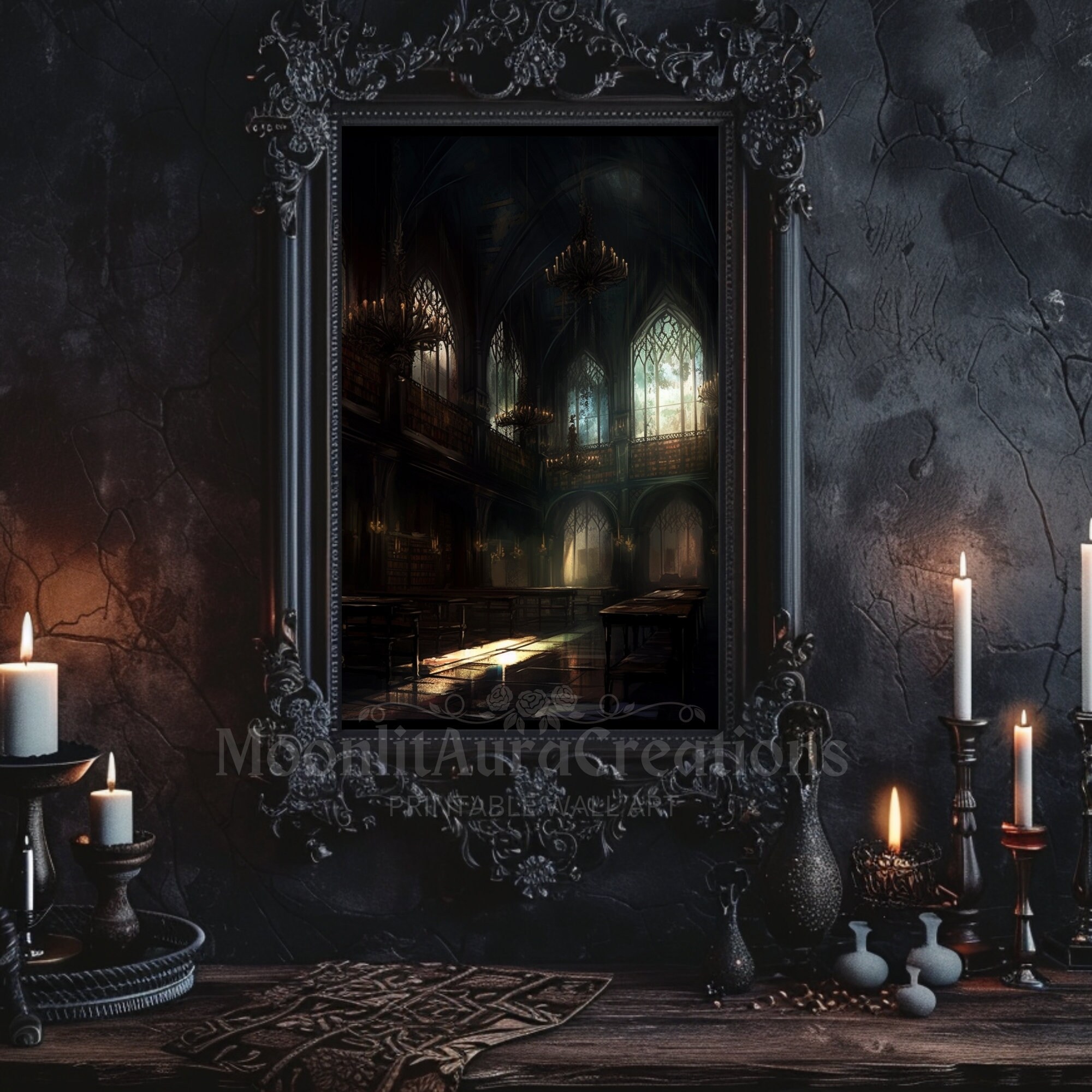Gothic Cathedral Library Print | Gothic Wall Art | Dark Academia Decor ...