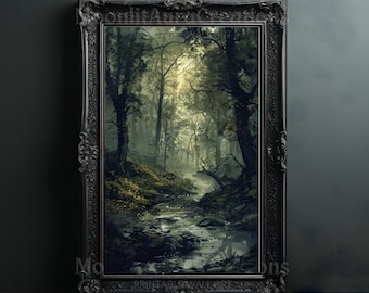 Forest Creek Digital Print Moody Nature Wall Art Dark Cottagecore Gothic Woodland Decor