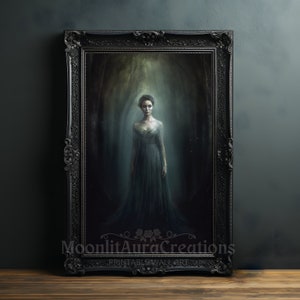 Ethereal Ghost in Enchanted Forest Print | Dark Academia Wall Art | Vintage Haunted Scene | Mystical Phantom Poster