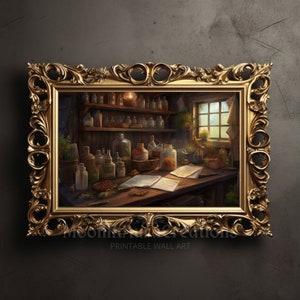 Vintage Apothecary Study Print | Cottagecore Wall Art | Dark Academia Decor | Victorian Botanical Poster | Ethereal Aesthetic Art