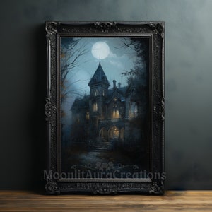 Haunted Gothic Mansion Print | Haunted House Art | Dark Academia Decor | Mystical Victorian Poster