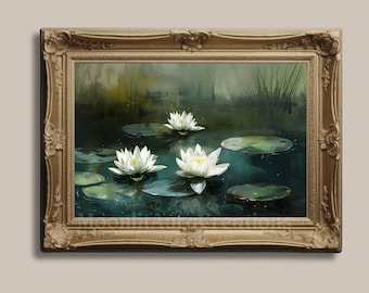 Water Lily Pond Printable Wall Art Vintage Botanical Floral Dark Academia Decor