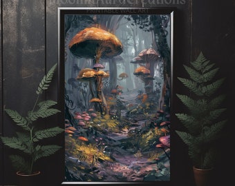 Mystical Enchanted Mushroom Forest Digital Print | Gothic Wall Art | Dark Academia Decor | Ethereal Nature Scene | Whimsical Fantasy Poster