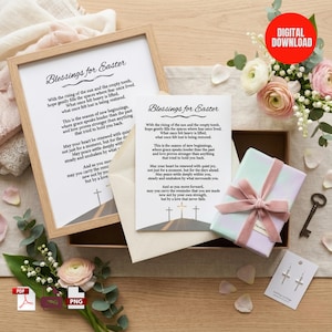 Arte de parede cristã de Páscoa para imprimir, com bênçãos para a Páscoa, citação, pôster com cruz e nascer do sol, decoração religiosa, fé, escritura, cartão 5x7.