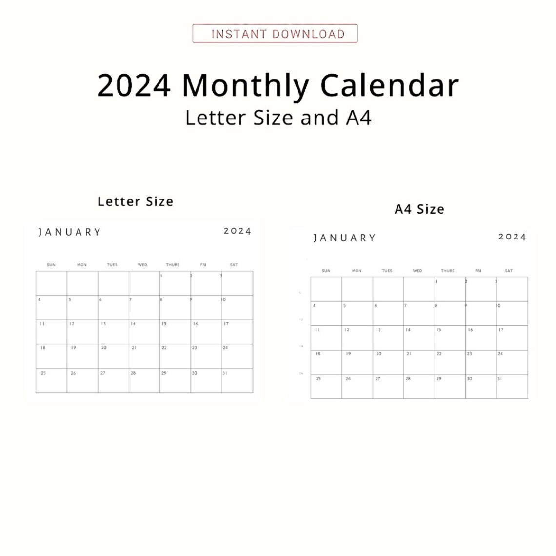 2024 Calendar 2024 Monthly Planner Landscape Elegant Monthly Calendar