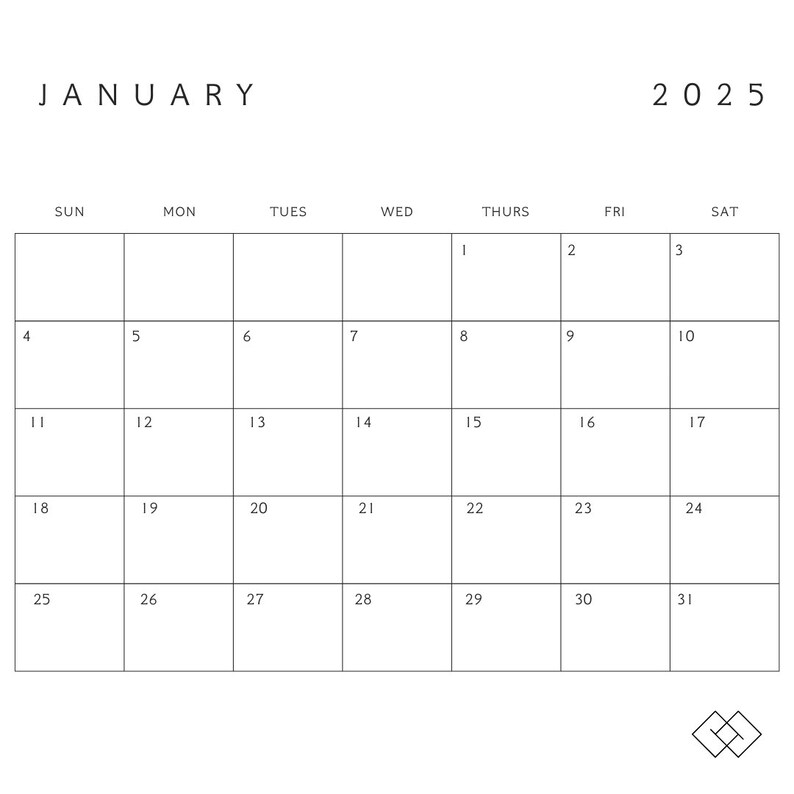 2025 Calendar 2025 Monthly Planner Landscape Elegant Monthly Calendar Sunday & Monday Start 2025