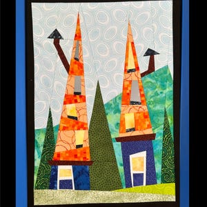 Patrón de colcha de retales FPP Pointy Sight: Wonky Towers n.° 5, diseño colorido (PDF)