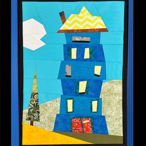 FPP Peak Riser Scrap Quilt FPP-mönster: Wonky Towers #8 Färgglad design (PDF)