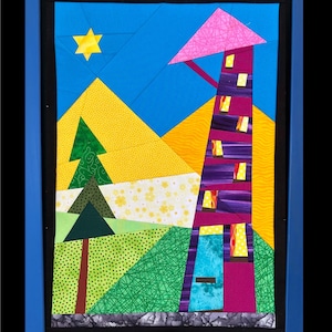 FPP Eagle's Nest Scrap Quilt FPP Pattern: Wonky Towers #1 Colorful Design (PDF)