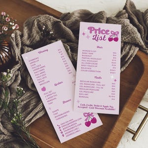 Coquette Cherry Cennik Historia w mediach społecznościowych Szablon Canva, DIY Edytowalny Wydrukowany Ładny Łuk Estetyczny Stojak Karta Ulotka Salon Menu, Cheri